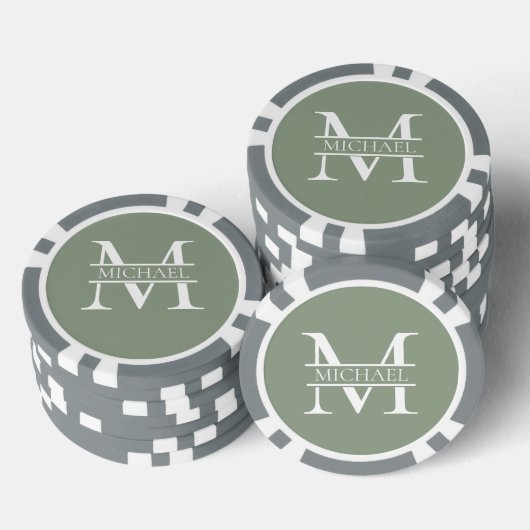 Gepersonaliseerde Elegant Sage Green Monogram & Na Poker Chips (Opstapeling)