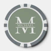 Gepersonaliseerde Elegant Sage Green Monogram & Na Poker Chips (Voorkant)
