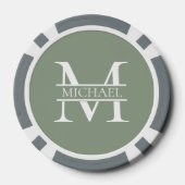 Gepersonaliseerde Elegant Sage Green Monogram & Na Poker Chips (Achterkant)