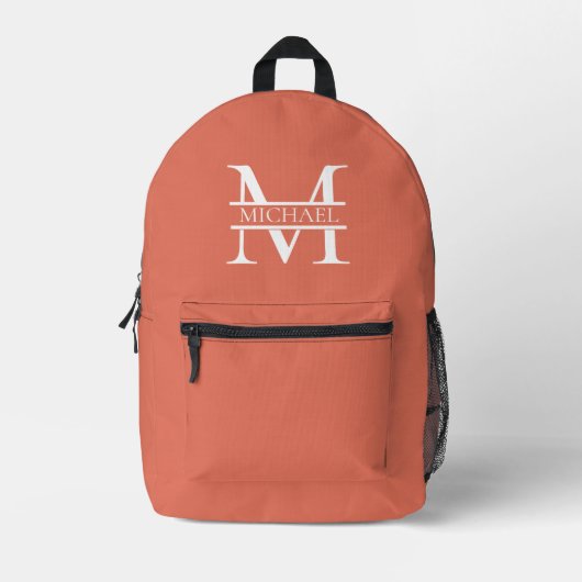 Gepersonaliseerde Elegant Terracotta Monogram en N Bedrukte Rugzak (Voorkant)