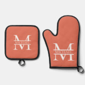 Gepersonaliseerde Elegant Terracotta Monogram en N Ovenwant & Pannenlap Set (Voorkant)