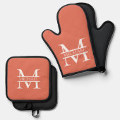 Gepersonaliseerde Elegant Terracotta Monogram en N Ovenwant & Pannenlap Set (Voorkant / Achterkant)