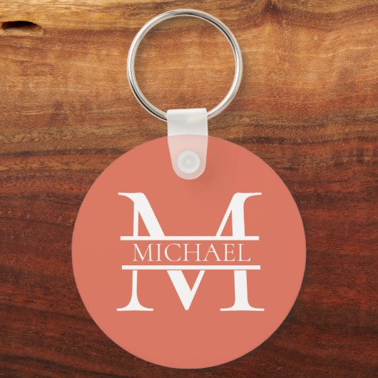 Gepersonaliseerde Elegant Terracotta Monogram en N Sleutelhanger (Voorkant)