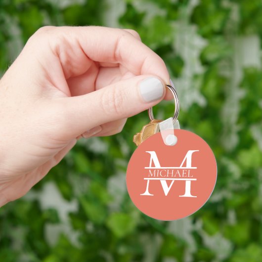 Gepersonaliseerde Elegant Terracotta Monogram en N Sleutelhanger (Hand)