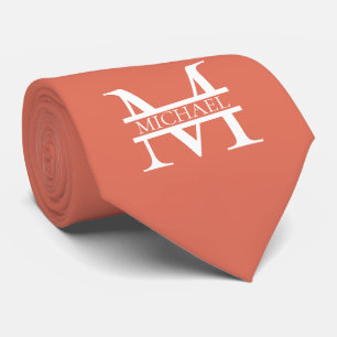 Gepersonaliseerde Elegant Terracotta Monogram en N Stropdas
