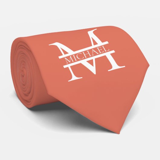 Gepersonaliseerde Elegant Terracotta Monogram en N Stropdas (Opgerold)