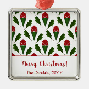 Gepersonaliseerde Elegante Abstracte Rode Rozen & Metalen Ornament