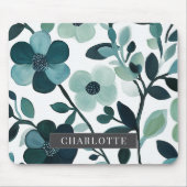 Gepersonaliseerde Elegante Blauwe Aqua Floral Mous Muismat (Voorkant)