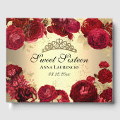 Gepersonaliseerde Elegante Bloemen Rood Goud Sweet Gastenboek (Voorkant)