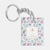 Gepersonaliseerde Elegante Bloemmonogram Pastel Na Sleutelhanger (Voorkant Links)