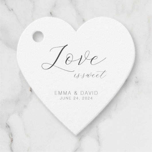 Gepersonaliseerde elegante bruiloft hart gevormd bedankjes labels (Voorkant)
