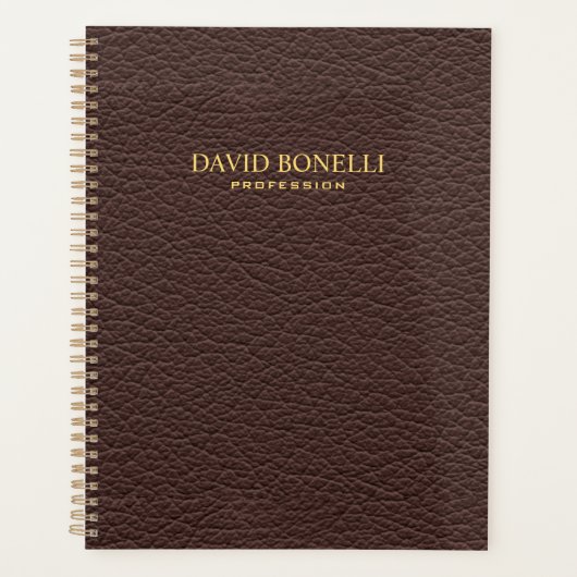 Gepersonaliseerde elegante bruine leder-masculine planner (Voorkant)