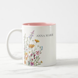 Gepersonaliseerde Elegante Chic Bloemen Tweekleurige Koffiemok