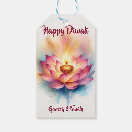 Gepersonaliseerde elegante Diwali Diya Cadeaulabel (Achterkant)