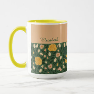 Gepersonaliseerde Elegante Gele Bloemen Handvat Ko Mok