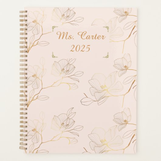 Gepersonaliseerde Elegante Gouden Bloemen Wekelijk Planner (Voorkant)