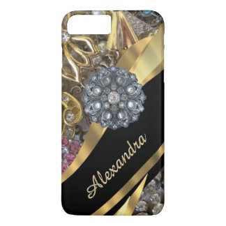 Gepersonaliseerde elegante gouden neushoorn 	iPhone 8 plus / 7 plus hoesje