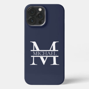 Gepersonaliseerde Elegante Marine Blauw Monogram e iPhone 13 Pro Max Hoesje