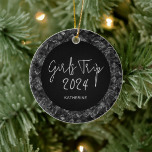 Gepersonaliseerde Elegante Meisjes Trip Faux Glitt Keramisch Ornament