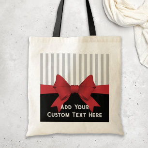 Gepersonaliseerde elegante moderne rode lint en st tote bag