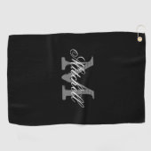 Gepersonaliseerde elegante monogram zwarte golfhan golfhanddoek (Horizontaal)