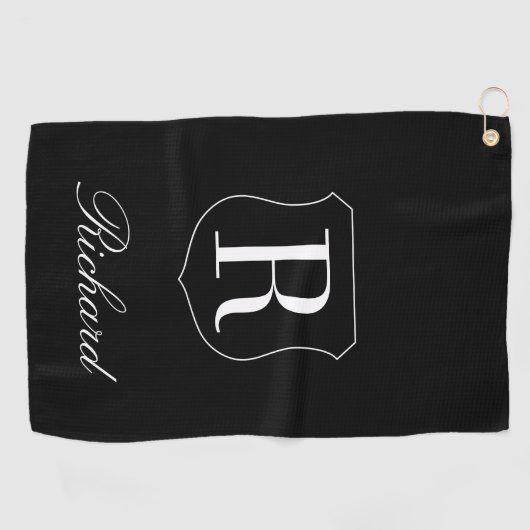 Gepersonaliseerde elegante naam monogram logo zwar golfhanddoek (Horizontaal)