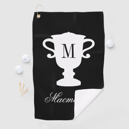 Gepersonaliseerde elegante naam monogram trofee cu golfhanddoek (Insitu)