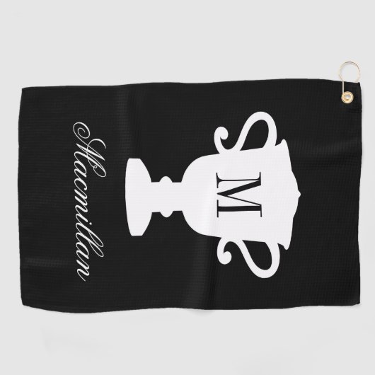 Gepersonaliseerde elegante naam monogram trofee cu golfhanddoek (Horizontaal)