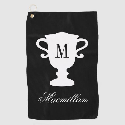 Gepersonaliseerde elegante naam monogram trofee cu golfhanddoek (Voorkant)