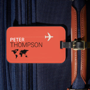 Gepersonaliseerde Elegante oranje-rode reizen Bagagelabel