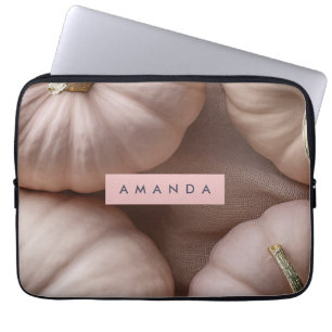 Gepersonaliseerde Elegante Pastel Pompoen met Goud Laptop Sleeve