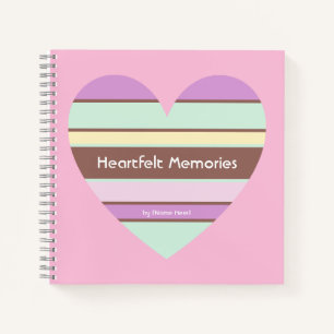 Gepersonaliseerde Elegante Pastel Stripes Hart op Notitieboek