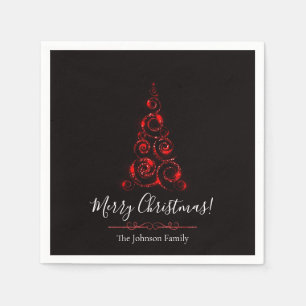 Gepersonaliseerde Elegante Rode Glitter Kerstboom Servet