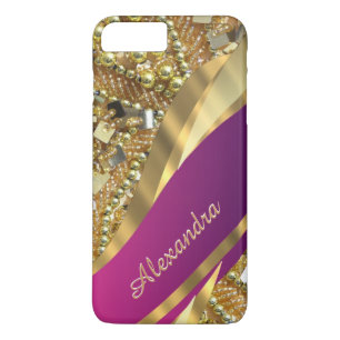 Gepersonaliseerde elegante roze en gouden bling iPhone 8 plus / 7 plus hoesje