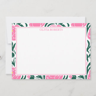 Gepersonaliseerde elegante roze pioenrozen bloemen notitiekaartje
