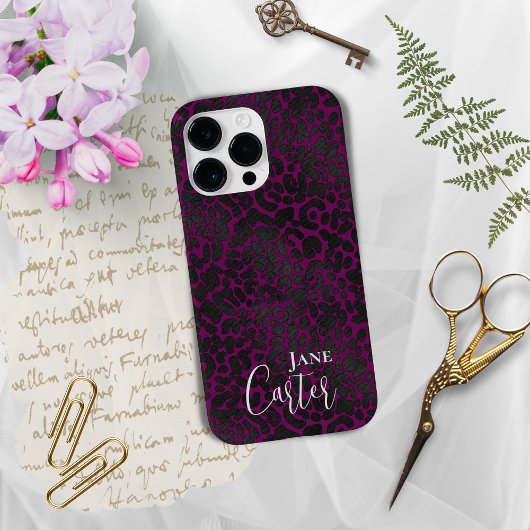 Gepersonaliseerde elegante roze zwarte luipaard Case-Mate iPhone case