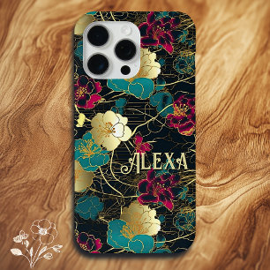 Gepersonaliseerde Elegante Vetgedrukte Bloemen met iPhone 15 Pro Max Hoesje