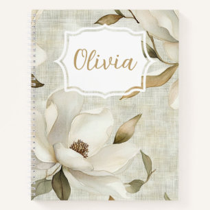 Gepersonaliseerde Elegante Waterverf Magnolia's Notitieboek