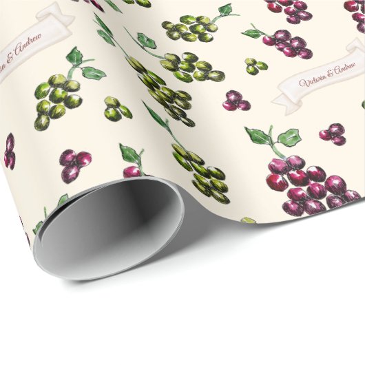 Gepersonaliseerde Elegante Wijndruiven Unieke Wate Cadeaupapier (Rol Hoek)