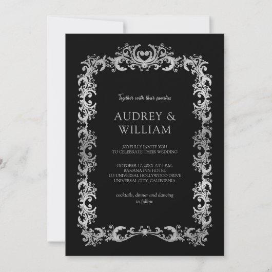 Gepersonaliseerde elegante zilveren bloemenbruilof kaart (Voorkant)