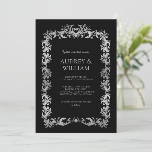 Gepersonaliseerde elegante zilveren bloemenbruilof kaart (Staand voorkant)