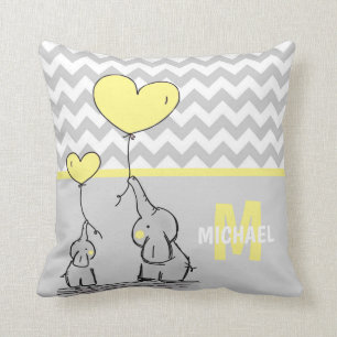 Gepersonaliseerde Elephant Yellow Gray Chevron Nur Kussen