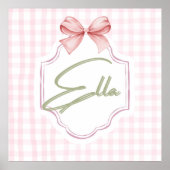 Gepersonaliseerde Ella Baby Girl Nursery Bow & Gin Poster (Voorkant)