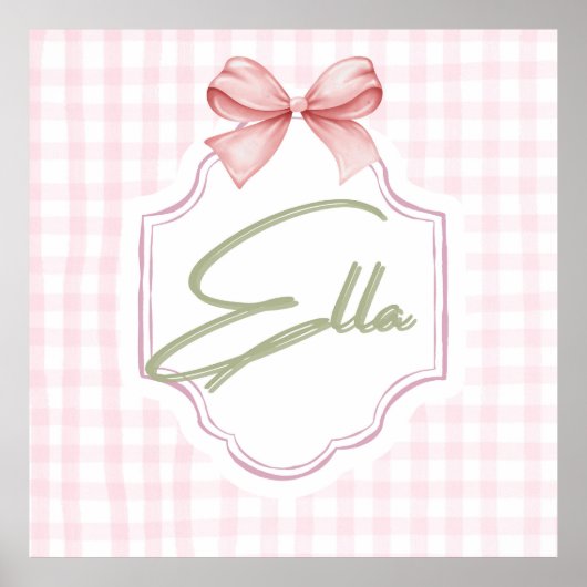 Gepersonaliseerde Ella Baby Girl Nursery Bow & Gin Poster (Voorkant)