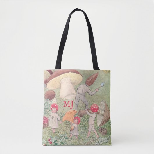 Gepersonaliseerde Elsa Beskow Fairytale Mushroom T Draagtas (Voorkant)