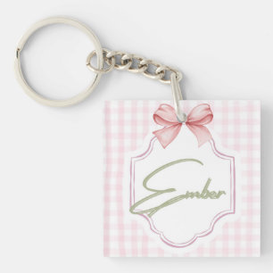 Gepersonaliseerde Ember Baby Girl Nursery Bow & Gi Sleutelhanger