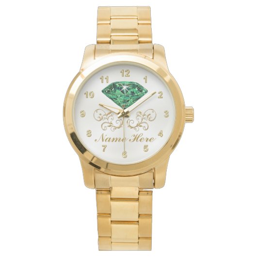 Gepersonaliseerde Emerald Watch voor haar Horloge (Voorkant)