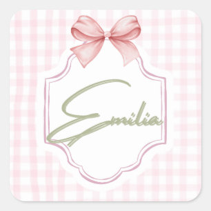 Gepersonaliseerde Emilia Baby Meisje Kwekerij Bow  Vierkante Sticker
