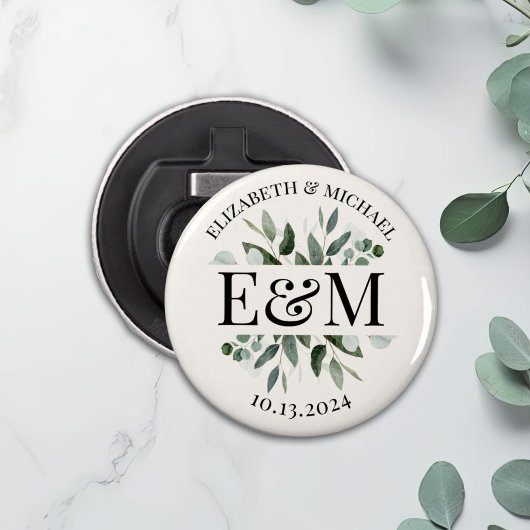 Gepersonaliseerde Eucalyptus Greenery Wedding Butt Button Flesopener