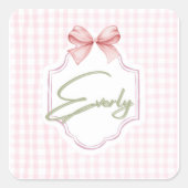 Gepersonaliseerde Everly Baby Girl Nursery Bow & G Vierkante Sticker (Voorkant)
